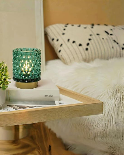 Battery Operated Table Lamp with Timer, 4.7" Tall Round Small Lamps, Cordless Crystal Night Light,Battery Powered Bedside Lamp, for Corner/Living Room/Bedroom/Tabletop, Green - LeafyLoom