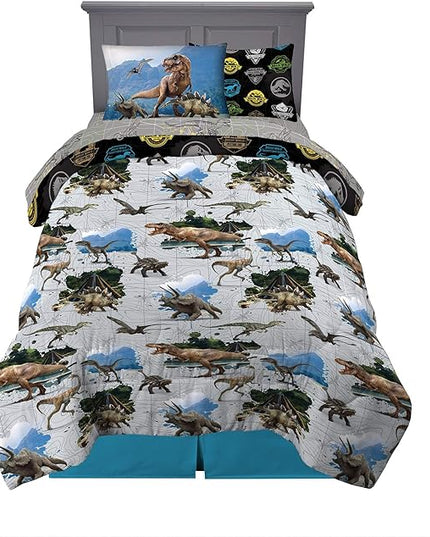 Franco Kids Bedding Super Soft Comforter and Sheet Set with Sham, 5 Piece Twin Size, Jurassic World,6A1348 - LeafyLoom