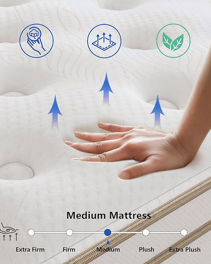 Full Size Mattress, 12 Inch White Full Mattress in a Box, Memory Foam Individually Pocket Coils for Pain Relief, Medium Firm Full Mattresses, CertiPUR-US Certified. - LeafyLoom