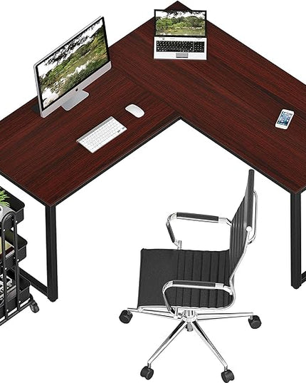 SHW Home Office 55"x60" Large L Shaped Corner Desk, 24" Deep, Cherry - LeafyLoom