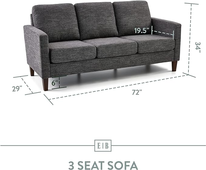 Edenbrook Archer Upholstered Couch – Couches for Living Room - Charcoal Upholstered Couch - Living Room Furniture - Small Couch - Seats Three - Straight Arm Modern Couch, Sofa, Charcoal - LeafyLoom
