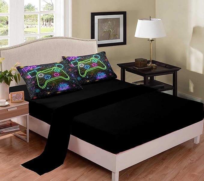 Gamer Comforter Sets for Boys, Twin Boys Bedding Set, 5 Piece Bed in a Bag Twin Boys, Teen Boy Comforter Set, Gamer Bedding Set with Flat Sheet, Fitted Sheet - LeafyLoom