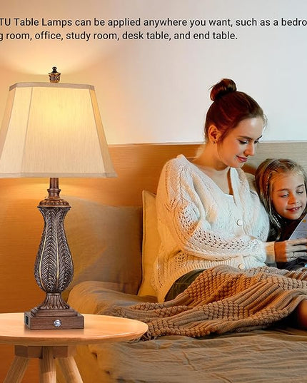 WIHTU 3-Way Dimmable Table Lamps for Bedrooms Set of 2, 30" H Touch Lamps for Living Room with USB & Type-C Ports, Brown Mermaid Bedside Lamp for Nightstand, Resin Farmhouse Rustic Lamp with 2 Bulb - LeafyLoom