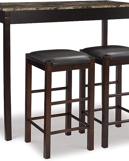 Linon Brown 3-Piece Table Faux Marble Tavern Set, 42" w x 22.25" d x 36" h - LeafyLoom
