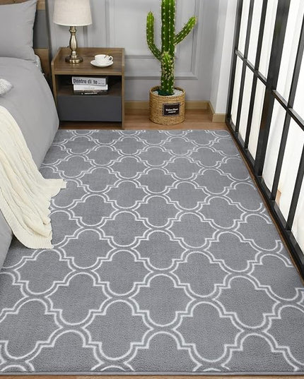 Chicrug Shag Geometric Modern Area Rug for Bedroom, 5x7 Feet Memory Foam Indoor Carpet, Fluffy Rug for Living room Bedside Room Decor for Family Girls Kids Nursery Play Mat, Grey/White - LeafyLoom