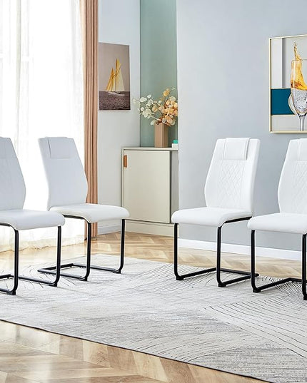 NicBex Dining Chairs Set of 4 Modern Faux Leather High Back Dining Room Kitchen Chairs with Black Metal Legs,Side Chairs for Dining Room, Kitchen,Living Room, and Restaurants,White - LeafyLoom