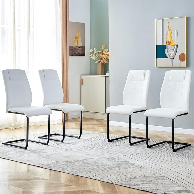 NicBex Dining Chairs Set of 4 Modern Faux Leather High Back Dining Room Kitchen Chairs with Black Metal Legs,Side Chairs for Dining Room, Kitchen,Living Room, and Restaurants,White - LeafyLoom