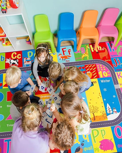 HOMORE Kids Educational Rug, 6x9 Kids Collection Area Rug for Learning Alphabet, Numbers, Colors, Season and Animal Words, Playmat for Classroom Playroom - LeafyLoom