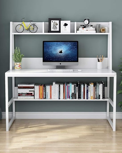 Tribesigns Computer Desk with Hutch, 47 inches Home Office Desk with Space Saving Design with Bookshelf for Small Spaces (All White, 47) - LeafyLoom