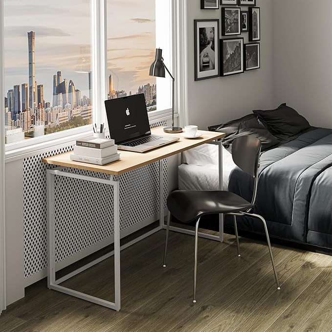 Folding Desk 40 Inch - Small Foldable Desk for Small Space Minimalist, Space Saving Collapsible Compact Desk Portable Table for Craft, Writing, Study and Work (No Assembly Required) - LeafyLoom