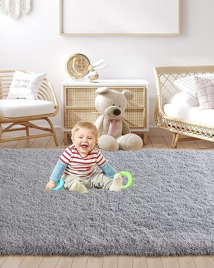 YOBATH Fluffy 8x10 Feet Large Area Rugs for Living Room Bedroom, Big Modern Soft Fuzzy Shaggy Carpet Shag Rugs Girls Boys Kids Nursery Dorm Room, Grey - LeafyLoom