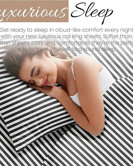 Linen Market 4 Piece California King Bedding Sheets Set (Gray Ribbon) - Sleep Better Than Ever with These Ultra-Soft & Cooling Bed Sheets for Your Cal King Size Bed - Deep Pocket Fits 16" Mattress - LeafyLoom