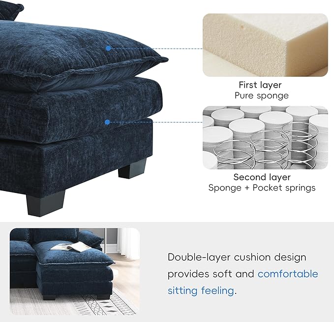 Symmetrical Modular Sectional Sofa with Chaise Lounge, 6 Seater Chenille Upholstered Cloud Couch, U Shaped Oversized Sleeper Sofa&Couches with Thicked Cushion & Detackable Backrest Living Room - LeafyLoom
