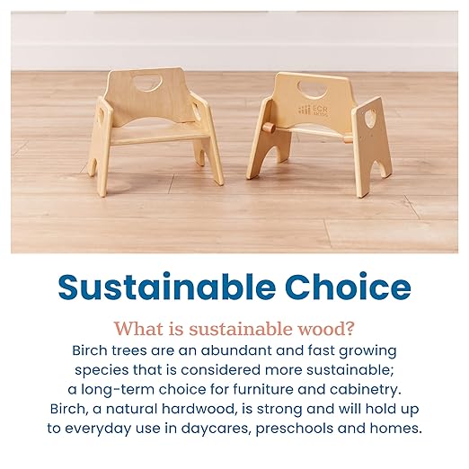 ECR4Kids Stackable Wooden Toddler Chair, 6in, Kids Furniture, Natural, 2-Pack - LeafyLoom