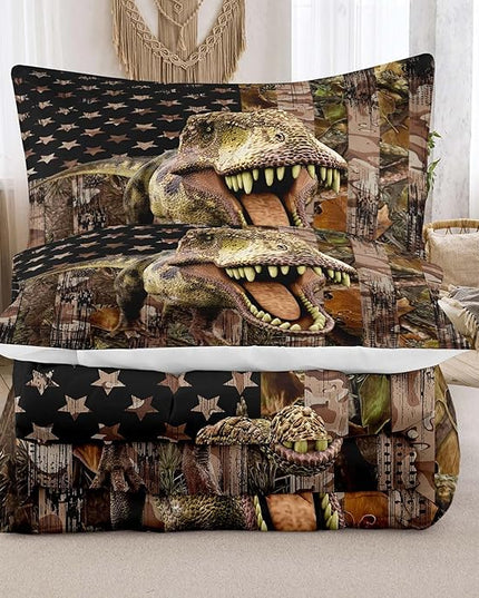 Tailor Shop Dinosaur Boys Comforter Sets Queen Size,Dinosaur Bedding Sets for Kids Teens,Camo Comforter Sets American Flag Comforter Sets with 1 Comforter 2 Pillowcase… - LeafyLoom