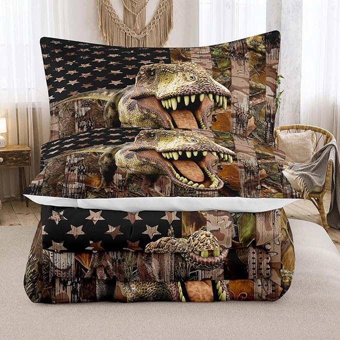 Tailor Shop Dinosaur Boys Comforter Sets Queen Size,Dinosaur Bedding Sets for Kids Teens,Camo Comforter Sets American Flag Comforter Sets with 1 Comforter 2 Pillowcase… - LeafyLoom