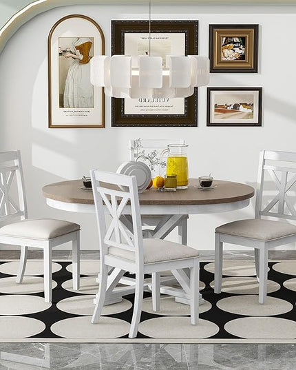 NicBex Dining Table for 4 Kitchen Table and Chairs 5-Piece Retro Functional Dining Table Set Extendable Round Table and 4 Upholstered Chairs for Dining Room and Living Room, Brown + Antique White - LeafyLoom