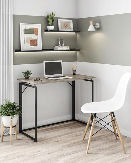 Techni Mobili Space Saving Folding Desk, Grey - LeafyLoom