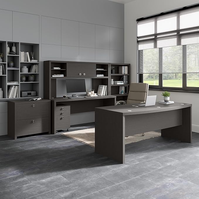 Bush Business Furniture Echo Computer Desk, 72W, Charcoal Maple - LeafyLoom