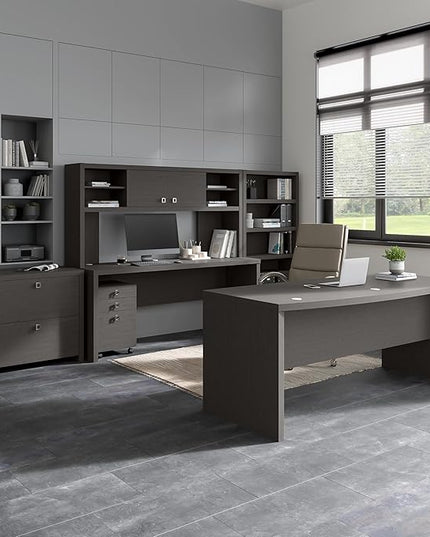 Bush Business Furniture Lateral Cabinet with Satin Silver Hardware | Echo Collection 2 Drawer Filing Unit for Home Office or Professional, 31W, Charcoal Maple - LeafyLoom