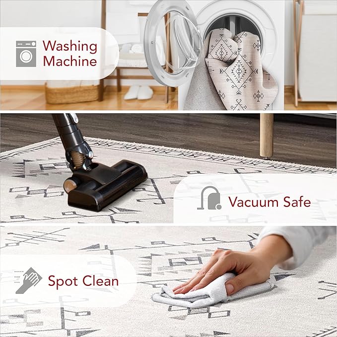 nuLOOM Evalyn Southwestern Machine Washable Ultra Thin Runner Rug, 2' 6" x 12', Cream - LeafyLoom