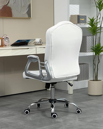 Vinsetto Home Office Chair, Velvet Computer Chair, Button Tufted Desk Chair with Swivel Wheels, Adjustable Height, and Tilt Function, White - LeafyLoom
