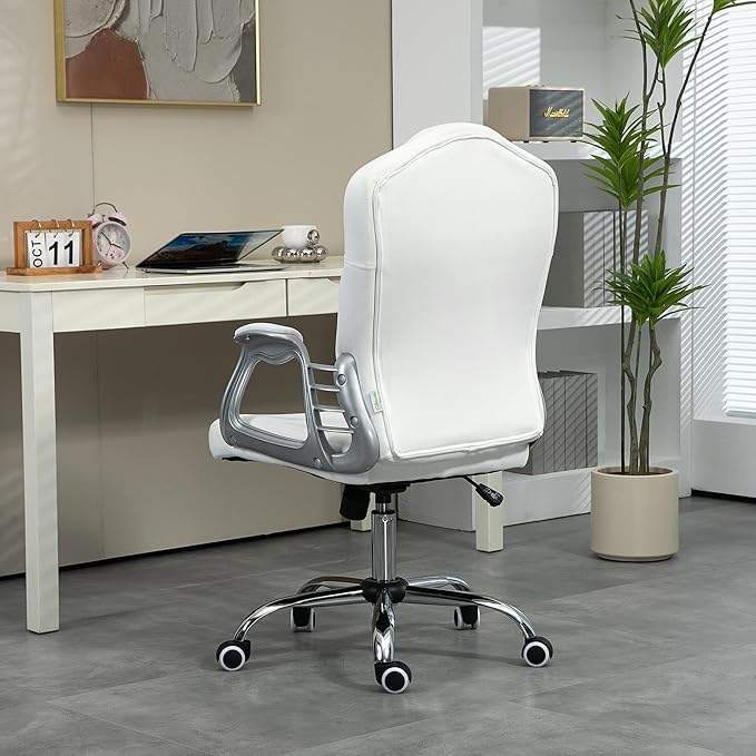 Vinsetto Home Office Chair, Velvet Computer Chair, Button Tufted Desk Chair with Swivel Wheels, Adjustable Height, and Tilt Function, White - LeafyLoom