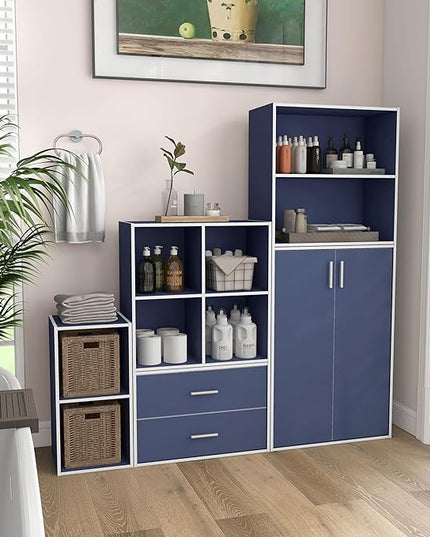 Apexa 2-Tier Cube Storage Organizer Shelves, Stackable Wood Bookcase Fits Cubby Bins for Organization, Dorm Teen Room Decor & Home Office, Steel Blue - LeafyLoom