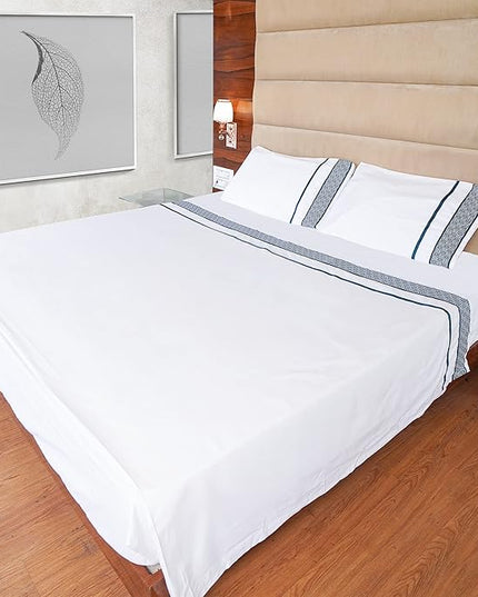 Bluemoon Homes 100% Egyptian Cotton Sheets Cal King Size Sheets Set, 4 Piece Bedding Sheets & Pillowcases Set, Luxury Deep Pocket California King Sheets, Cool Durable - Teal Embroidered White Sheets - LeafyLoom