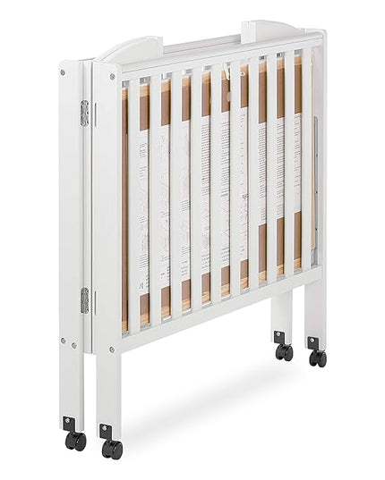 3 in 1 Portable Folding Stationary Side Crib in White, Greenguard Gold Certified, Safety Wheel with Locking Casters, Convertible, 3 Mattress Heights - LeafyLoom