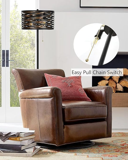 Industrial Floor Lamp for Living Room Black Standing Lamp Farmhouse Stand Up Lamp with Pull Chain Switch Tall Lamp for Bedroom Home Decor Vintage Rustic Unique Pole Lamps, Dual E12 Bulbs Included - LeafyLoom