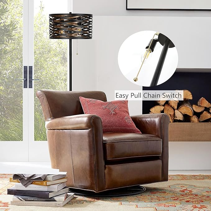 Industrial Floor Lamp for Living Room Black Standing Lamp Farmhouse Stand Up Lamp with Pull Chain Switch Tall Lamp for Bedroom Home Decor Vintage Rustic Unique Pole Lamps, Dual E12 Bulbs Included - LeafyLoom