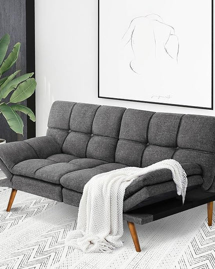 IULULU Futon Sofa Bed, Modern Convertible Sleeper Couch Daybed with Adjustable Armrests for Studio, Apartment, Office, Small Space, Compact Living Room, Dark Gray - LeafyLoom