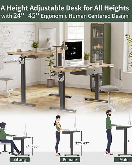 FEZIBO Standing Desk with Drawer, 55 x 24 Inches Adjustable Height Electric Stand up Desk with Storage, Sit Stand Home Office Desk, Light Rustic/Grey Frame - LeafyLoom