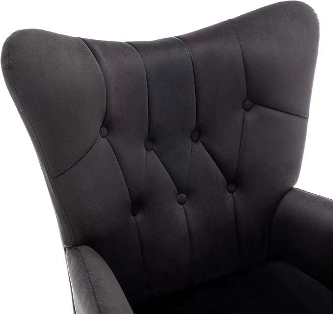 US Pride Furniture Modern Accent Chair with Ergonomic High Wingback, Microfiber Upholstered Armchair with Metal Legs for Living Room, Bedroom, Office or Vanity, Black - LeafyLoom