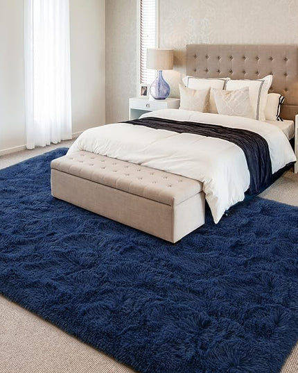 6x9 Large Area Rugs for Living Room, Super Soft Fluffy Modern Bedroom Rug, Navy Blue Indoor Shag Fuzzy Carpets for Girls Kids Nursery Room Home Decor - LeafyLoom