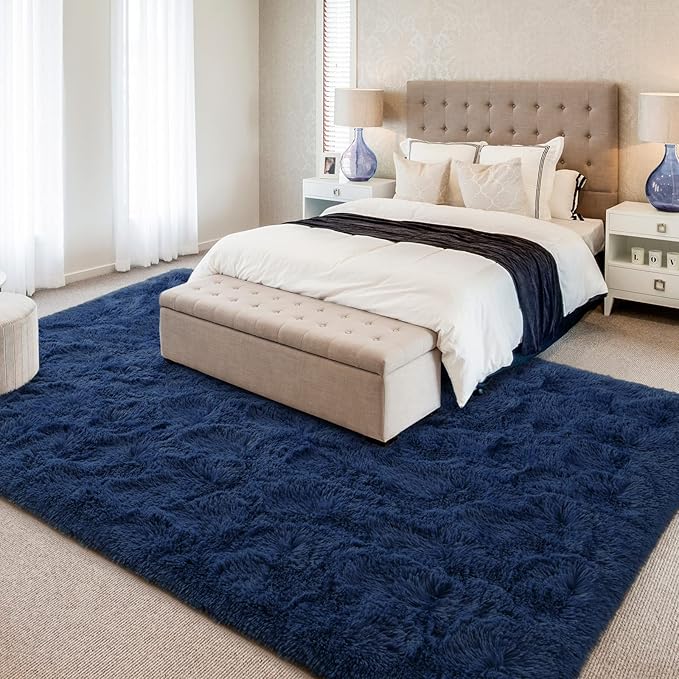 6x9 Large Area Rugs for Living Room, Super Soft Fluffy Modern Bedroom Rug, Navy Blue Indoor Shag Fuzzy Carpets for Girls Kids Nursery Room Home Decor - LeafyLoom