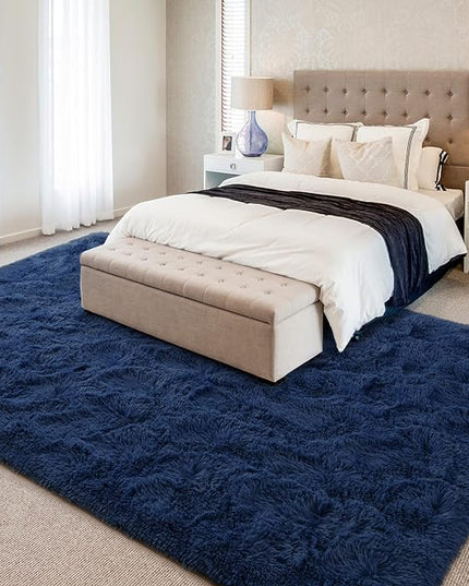 5x8 Large Area Rugs for Living Room, Super Soft Fluffy Modern Bedroom Rug, Navy Blue Indoor Shag Fuzzy Carpets for Girls Kids Nursery Room Home Decor - LeafyLoom