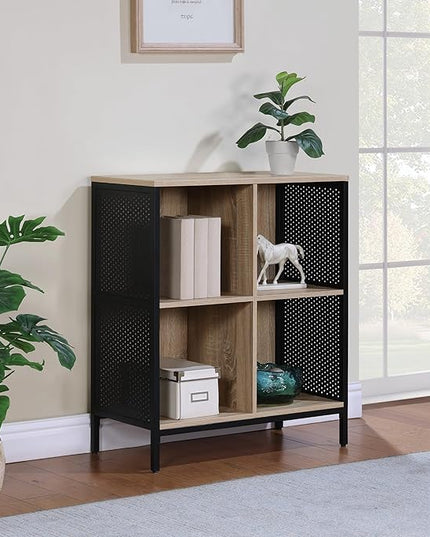 OSP Home Furnishings Ace Contemporary Modern Storage Cube Bookcase, 4 Cubes, River Oak Finish - LeafyLoom