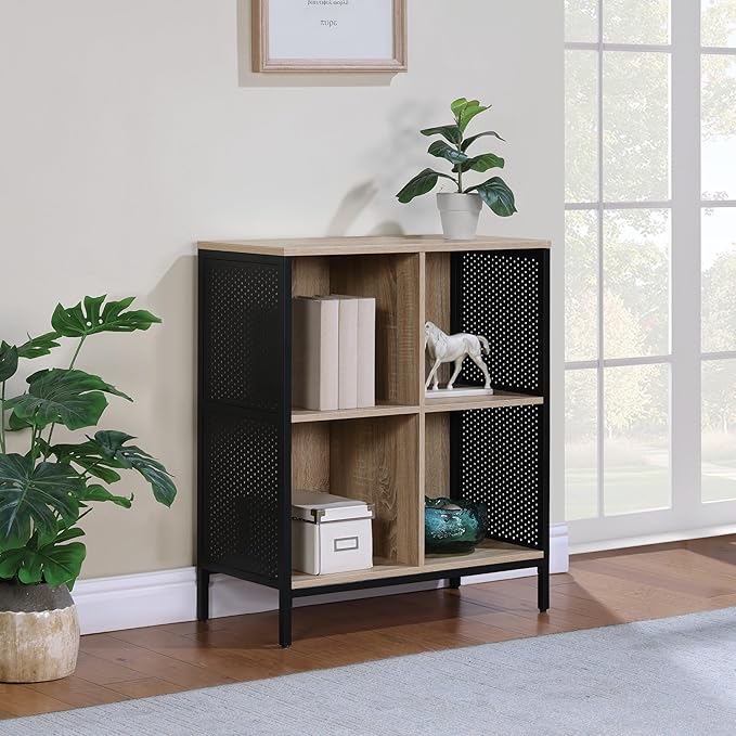 OSP Home Furnishings Ace Contemporary Modern Storage Cube Bookcase, 4 Cubes, River Oak Finish - LeafyLoom