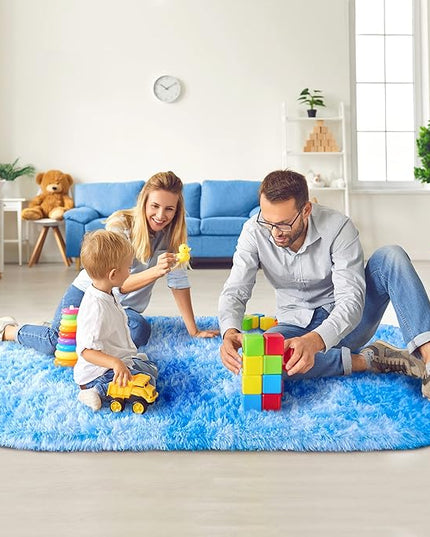 Noahas Oval Fluffy Blue Rainbow Rug 2.6X5.3 Small Kids Rugs for Bedroom Girls And Boys Aesthetic,Bedside Bedroom Rug,Ultra Soft Runner Carpet Modern Shaggy Nursery Area Rugs Home D飯r - LeafyLoom