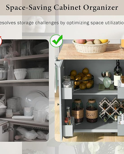 53.9" Drop Leaf, Rolling Island on Wheels w/Drawer and 3-Tier Pull Out Cabinet Organizer, Kitchen Storage Cart with Spice, Towel Rack, Grey Blue, 53.94 Inch - LeafyLoom