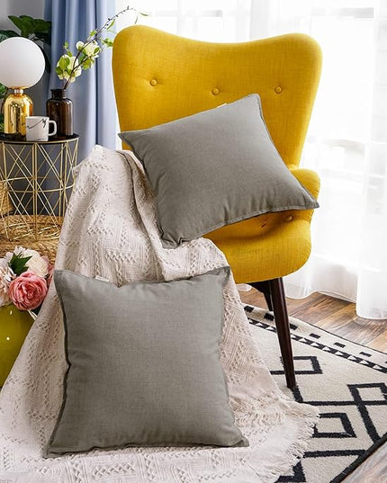 Jeanerlor 18"x18" Solid Cotton Linen Decoration Throw Pillow Case with Zipper Euro Sham Cushion Case Cool Pillow Cover Delicate Decorative Pillowcase for Chair/Bed/Couch,2 Packs, Gray - LeafyLoom