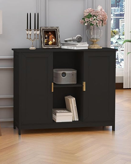 TaoHFE Black Storage Cabinet,Credenza Buffet Cabinet Wooden Coffee Bar Cabinet Buffet Table black Sideboard Thin Cabinet for Narrow Spaces Entry Cabinet Hallway Cabinet for Kitchen,Living Room - LeafyLoom