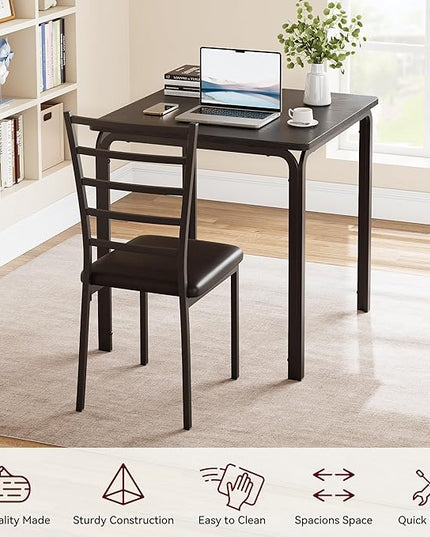IDEALHOUSE Dining Table for 2, Small Table and Chairs Set of 2, Dinette Set for 2, Square Dinner Table Set, 3 Piece Kitchen & Dining Room Sets for Small Space (Black, Dining Table with 2Chairs) - LeafyLoom