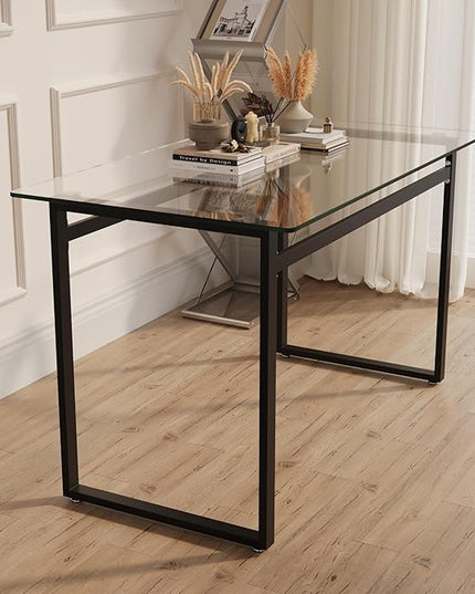 NicBex 51Inch Rectangular Dining Table,Mid-Century Kitchen Table with Tempered Glass Tabletop and Black Chrome Metal Legs for 4 to 6,Dining Room Table for Kitchen,Meeting Living Room,Transparent - LeafyLoom