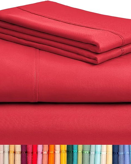 LuxClub Twin XL Sheets - Soft Twin Bed Sheets for-Boys-and-Girls-4 PC Deep Pockets 18" Eco Friendly Wrinkle Free-Kids-Fitted Sheets Machine Washable Hotel Bedding Silky Soft - Red Twin XL - LeafyLoom