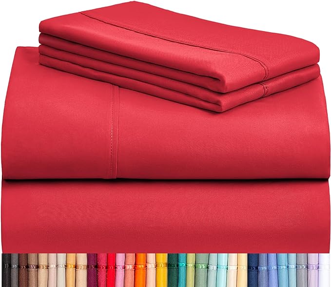 LuxClub Twin XL Sheets - Soft Twin Bed Sheets for-Boys-and-Girls-4 PC Deep Pockets 18" Eco Friendly Wrinkle Free-Kids-Fitted Sheets Machine Washable Hotel Bedding Silky Soft - Red Twin XL - LeafyLoom