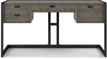 SIMPLIHOME Hampden SOLID ACACIA WOOD Modern Industrial 60 Inch Wide Desk in Weathered Grey, For the Office Desk, Writing Table, Workstation and Study Table - LeafyLoom