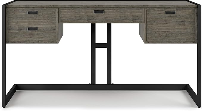 SIMPLIHOME Hampden SOLID ACACIA WOOD Modern Industrial 60 Inch Wide Desk in Weathered Grey, For the Office Desk, Writing Table, Workstation and Study Table - LeafyLoom